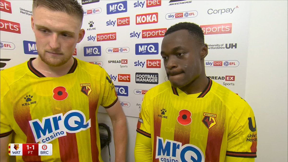 Watford's Mattie Pollock and Marc Bola react to their 1-1 draw with Bristol City 🎙️🦌