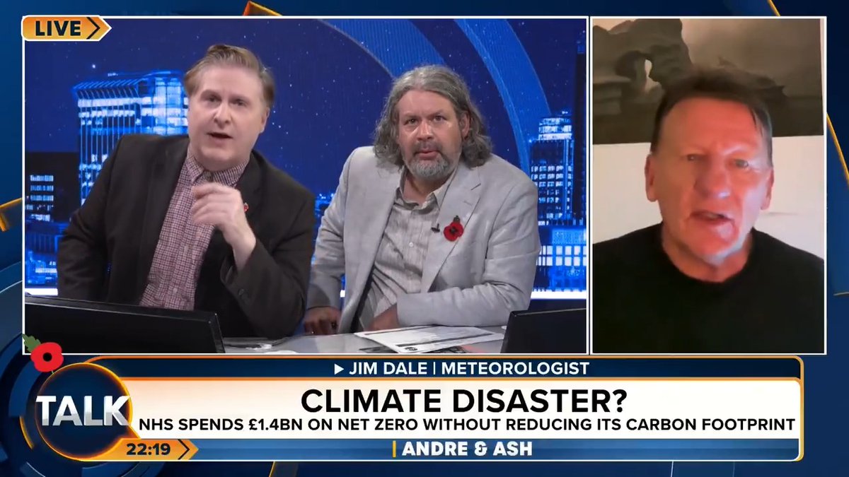 The NHS has spent £1.4bn of taxpayers’ money on net zero schemes - without reducing its carbon footprint at all. Andre Walker clashes with meteorologist Jim Dale: "You would rather spend the money on climate change than children's cancer." André Walker Ash