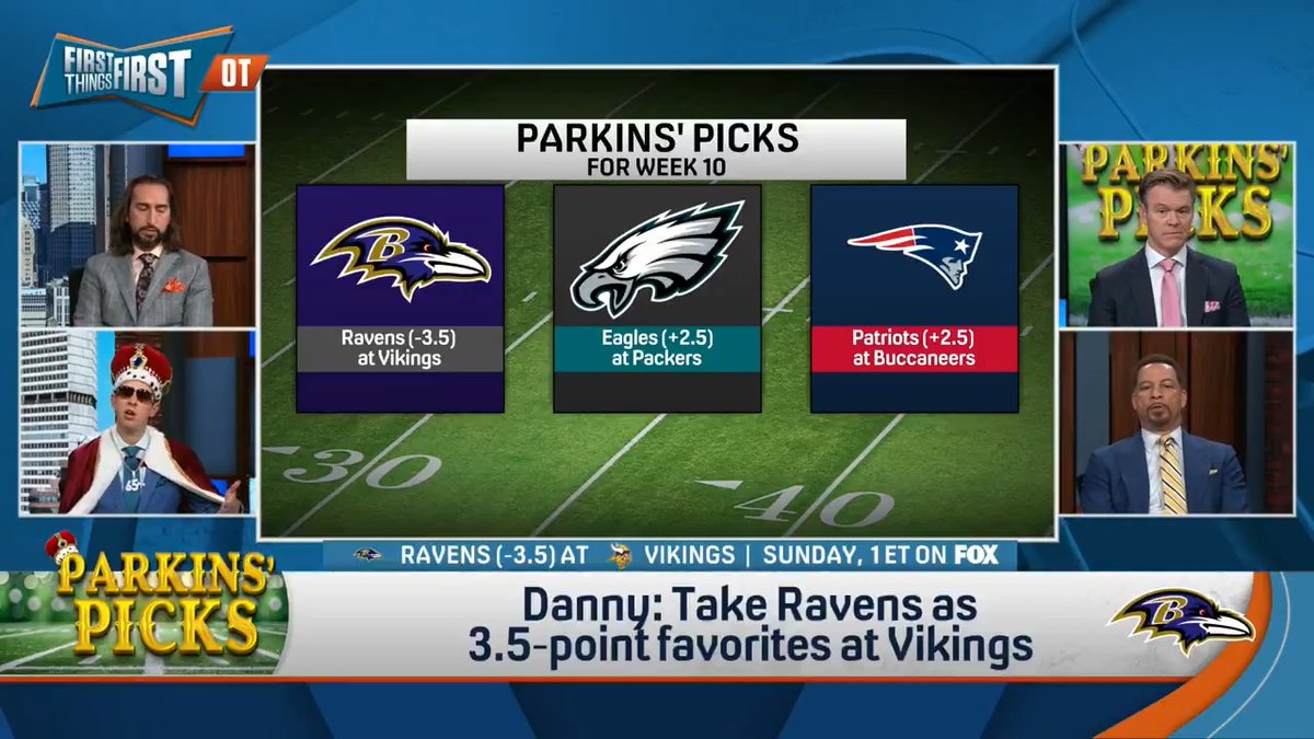 .Danny Parkins' cold streak is continuing but this is the week he rises above .500. Here are #ParkinsPicks for Week 10 💰 Patriots (+2.5) Eagles (+2.5) Ravens (-3.5)
