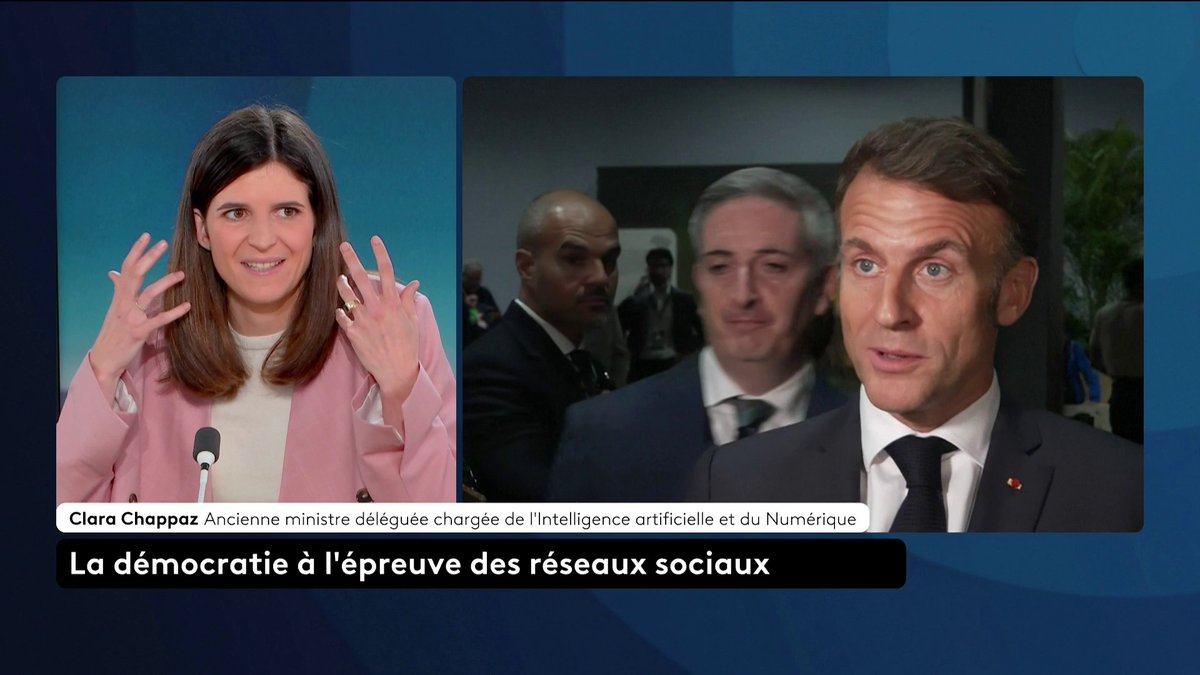 🔴 Réseaux sociaux : "Le Président porte un message ferme : avant 15 ans, c’est non. Les plateformes enferment nos cerveaux dans des bulles algorithmiques et fragilisent la santé mentale, surtout des plus jeunes", alerte Clara Chappaz, ex-ministre du Numérique. #canal16