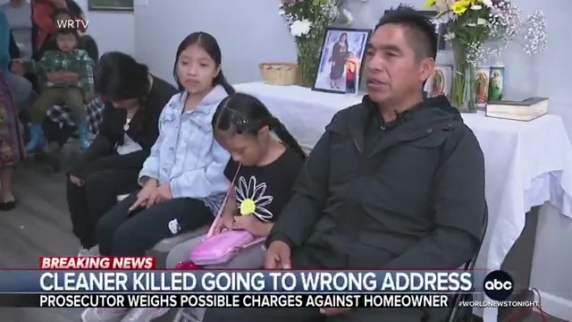 A family is demanding justice after the horrific shooting death of a mother of four who showed up to clean the wrong house. Police say the Indiana homeowner shot the woman through the front door, and she died in her husband’s arms. Aaron Katersky reports.