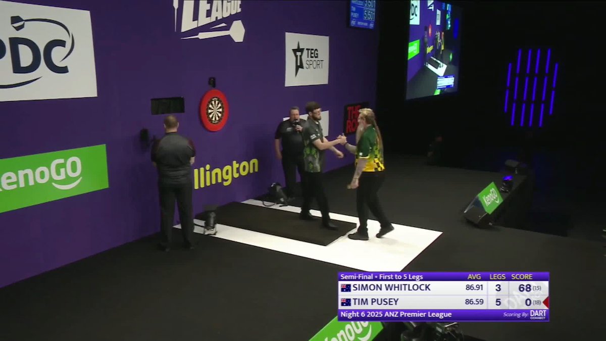 PUSEY REACHES FIRST FINAL! Tim Pusey has beaten Simon Whitlock 5-3 to reach his first ANZ Premier League final. Up next: Jonny Tata v Tim Pusey. 📺 #ANZPL | SF2
