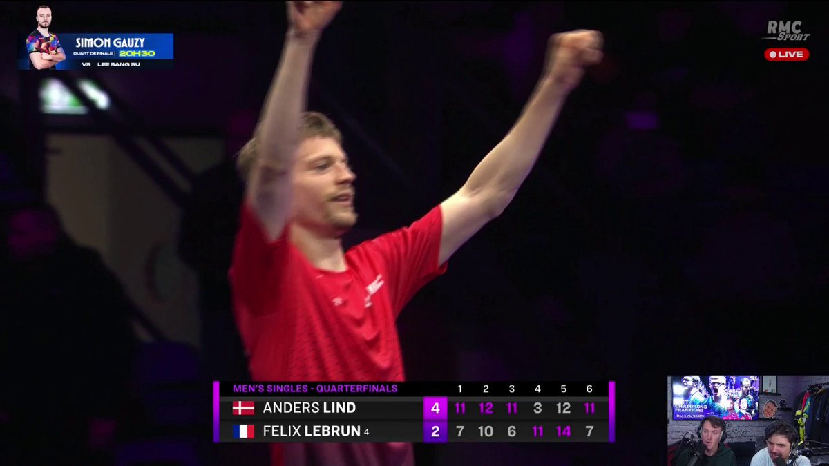 ❌🏓 Fin de l'aventure en 1/4 pour Félix Lebrun ! Grosse déception pour le Français (7e mondial), sorti par Anders Lind (21e) qui n'avait jamais humé le parfum du succès face à notre pongiste tricolore Les espoirs français sont désormais dans la raquette de Simon Gauzy !