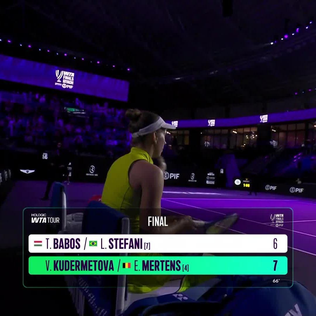 First set secured! 💪 Elise Mertens & Veronika Kudermetova take it 7-6(4) against Babos/Stefani in the Final. #WTAFinalsRiyadh