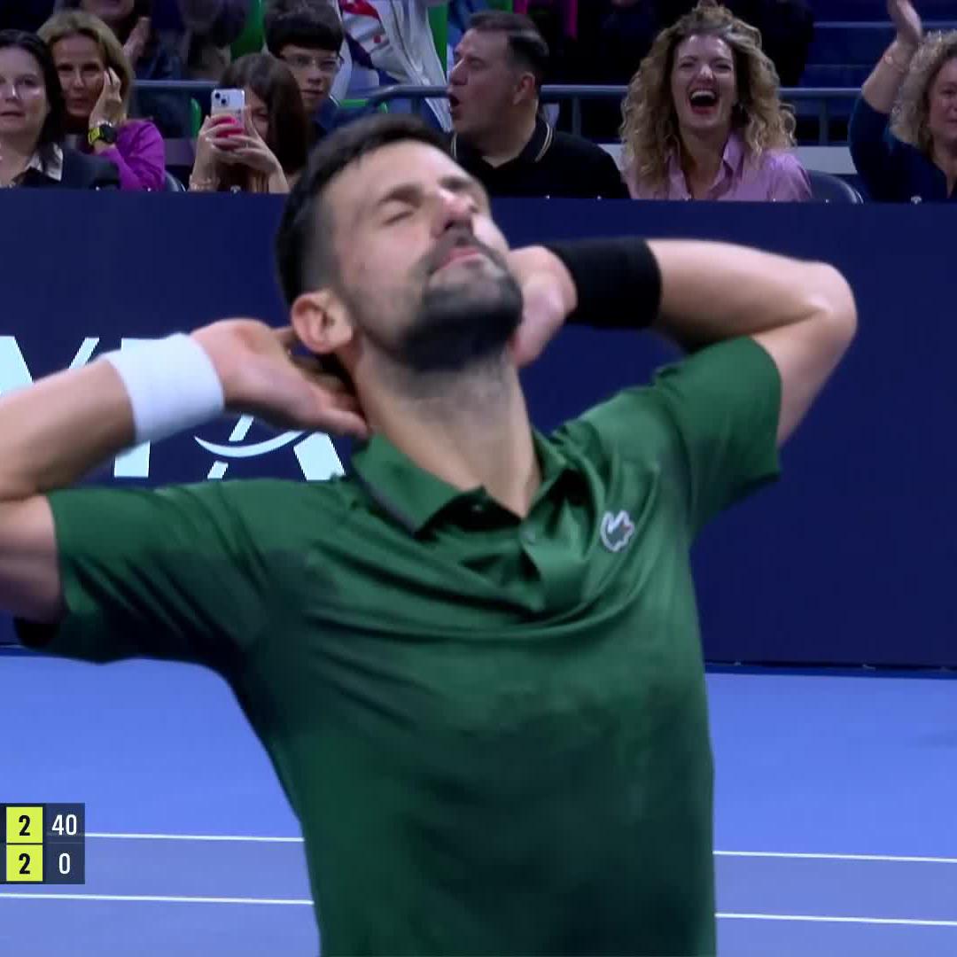 NOVAK DJOKOVIC WITH AN OUTRAGEOUS VOLLEY AGAINST MUSETTI IN ATHENS Casually sliding into the splits on a tennis court at 38 years old 🤯🤯🤯🤯