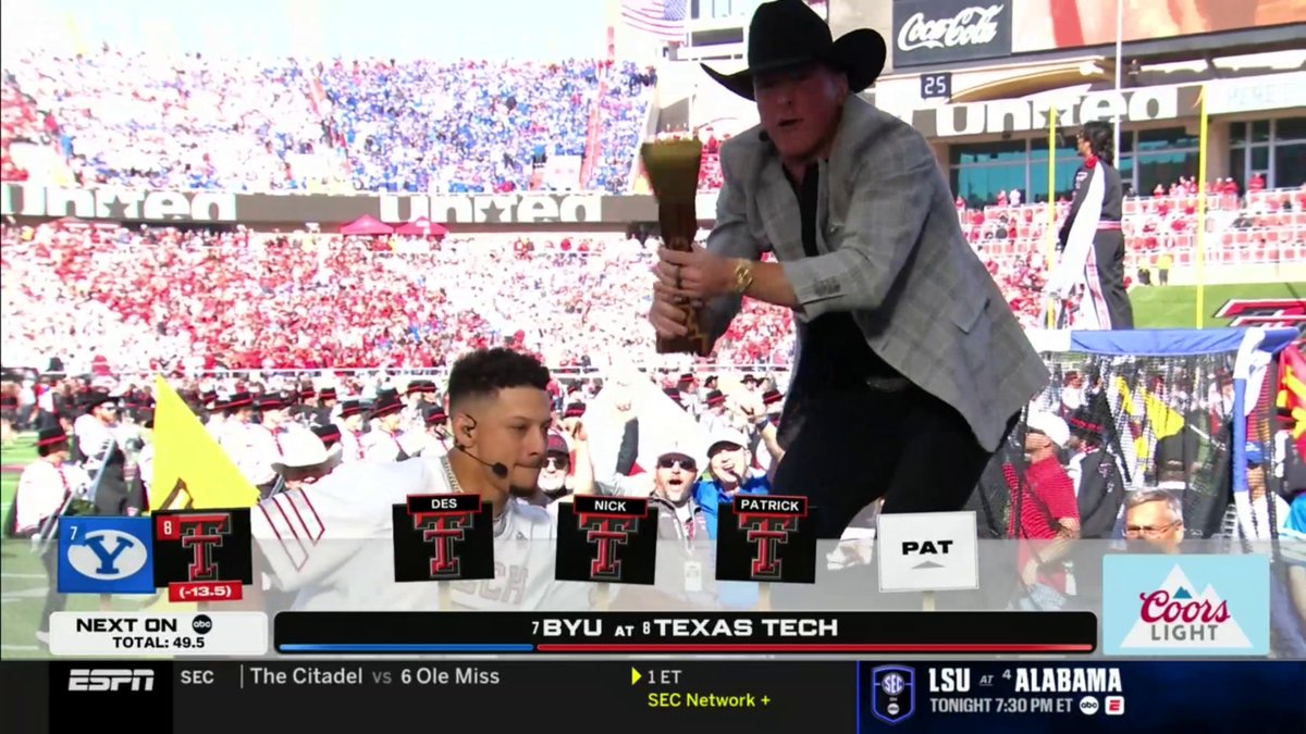 .Pat McAfee had Patrick Mahomes in the first half 🤣 Pat McAfee had to roll with the Red Raiders in Lubbock 🔥