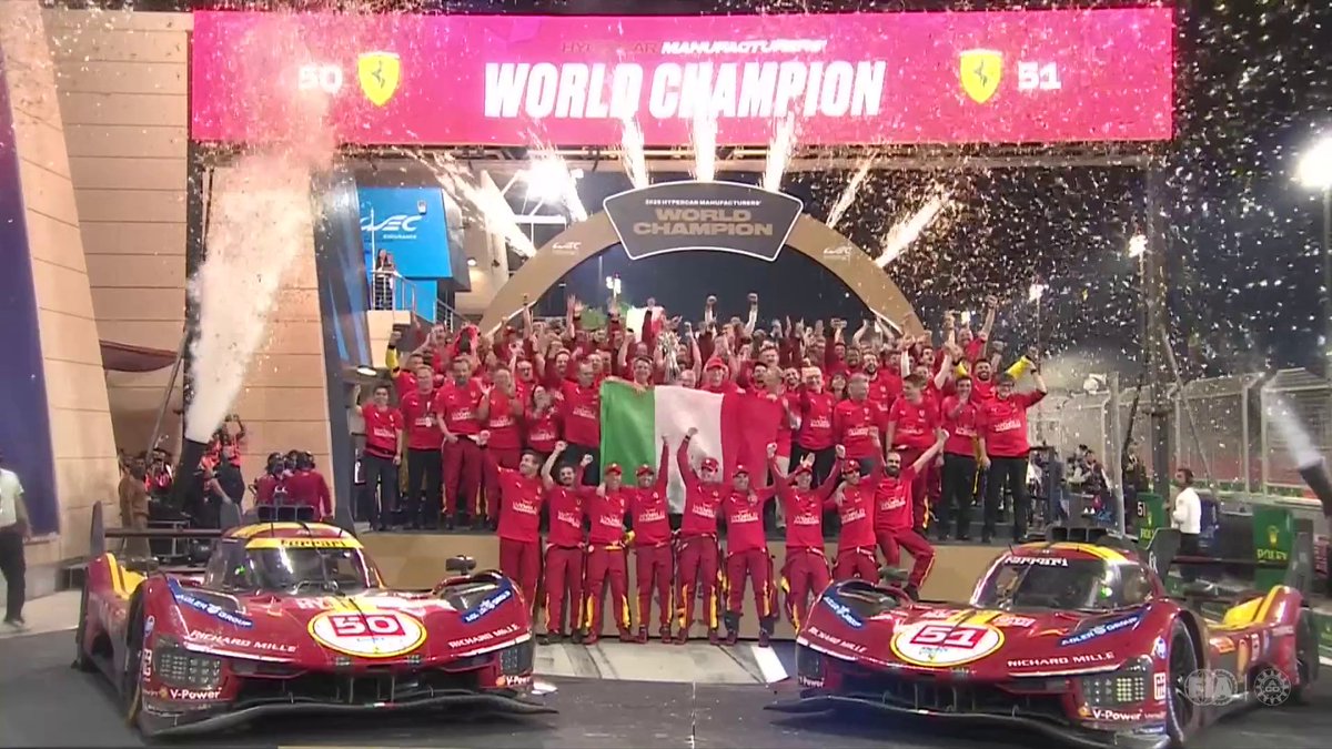 The scenes in Bahrain as Ferrari celebrate their MAIDEN WORLD TITLE!! 🏆🇮🇹 #WEC #8HBahrain #Ferrari Ferrari Hypercar
