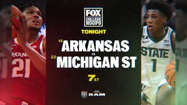 FOX PRIMETIME HOOPS is BACK! No. 14 Arkansas takes on No. 22 Michigan State with Brandon Gaudin and Bill Raftery on the call — tonight at 7:00 PM ET on FOX 🏀