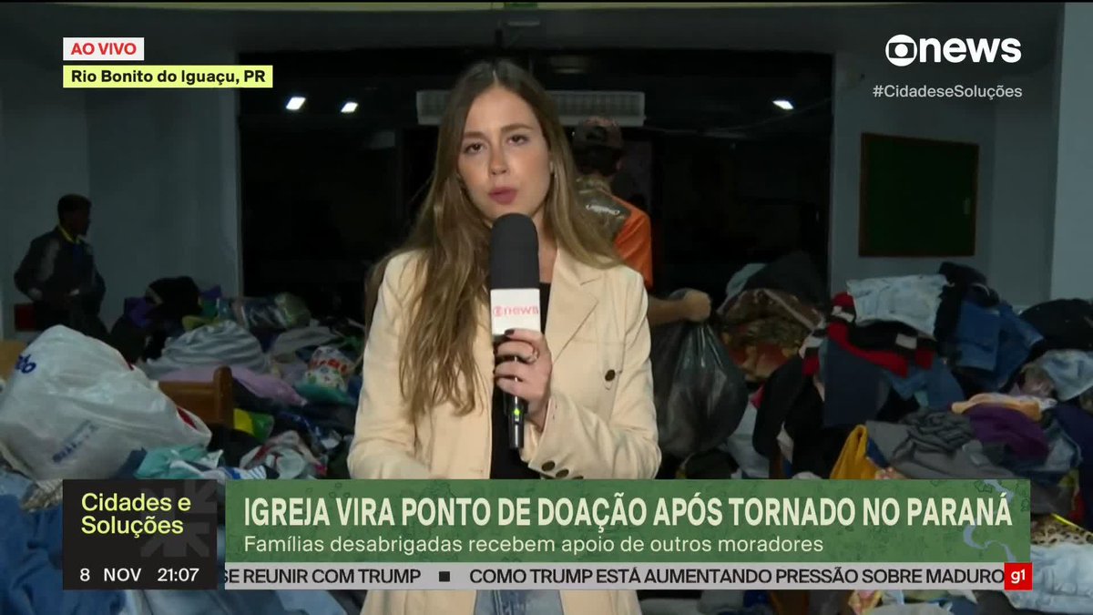 Júlia Zaremba está em Rio Bonito do Iguaçu, cidade do interior do Paraná onde cerca de 90% das construções foram danificadas por tornado. A repórter parou em uma igreja que virou ponto de doação para afetados. #CidadeseSoluções ➡ Assista à #GloboNews: