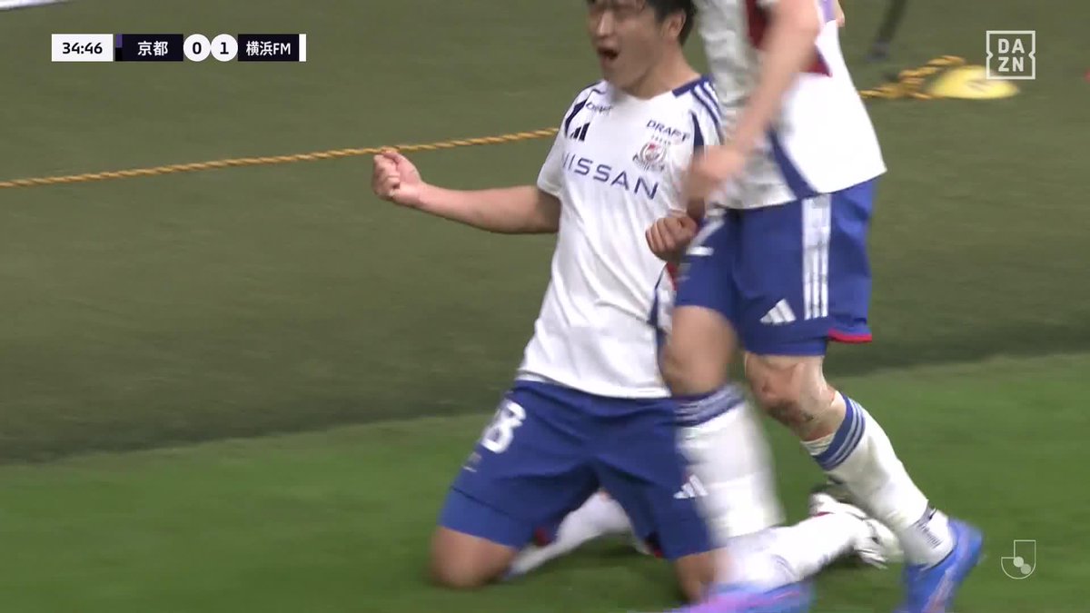 J1残留に向けた大きな先制ゴール！🔥 セットプレーからのクロスボールを #谷村海那 のドンピシャヘッドで 横浜FMが先制点を獲得する！ 🏆明治安田J1第36節 🆚京都×横浜FM 📺#DAZN ライブ配信中 #Jみようぜ #Jリーグ #だったらDAZN
