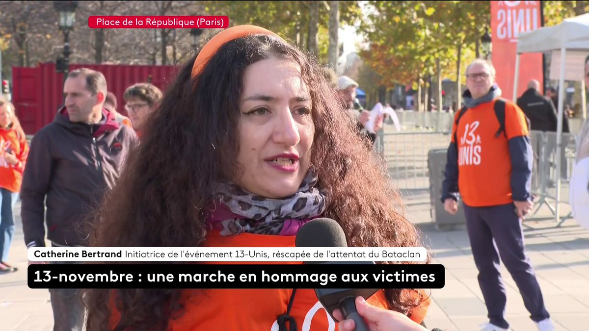 🗣️ "L'idée n'est pas de pleurer ensemble, mais d'avancer ensemble." Catherine Bertrand, rescapée de l'attentat du Bataclan, à propos de la marche hommage aux victimes des attentats du 13 novembre 2015. #canal16