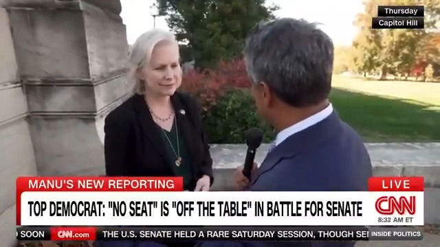 NEW: "There's no seat that's off the table right now." The Chief of the Democrats' Senate Campaign Arm Kirsten Gillibrand tells Manu Raju she thinks control of the Senate is in play, despite the party's daunting map. #InsidePolitics
