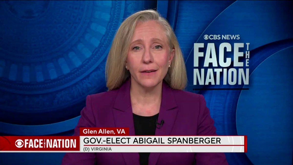 Virginia Gov.-elect Abigail Spanberger, the state's first female governor, said her recent election victory should not be seen as permission for congressional Democrats to prolong the government shutdown. “Our victory was based on a campaign addressing concerns related to costs and chaos,” Spanberger told Margaret Brennan. “Virginians need to — and Virginians want to — see the government reopen.”