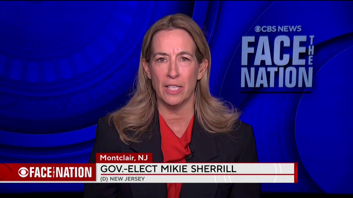 New Jersey Gov.-elect Mikie Sherrill says Democrats must continue pressing for the extension of Obamacare subsidies, warning health care costs could rise by 175% if Republicans don’t act. Sherrill also blamed the Trump administration for worsening the government shutdown’s impact on air travel and food assistance programs. “It's time that the government – that the Trump administration, that Republicans in the House and the Senate, get serious about opening up government," Sherrill told Margaret Brennan.