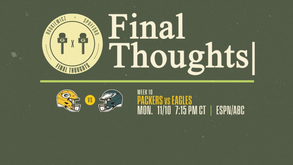 Week 10. Packers vs. Eagles. Monday Night Football. It doesn't get any better than that.