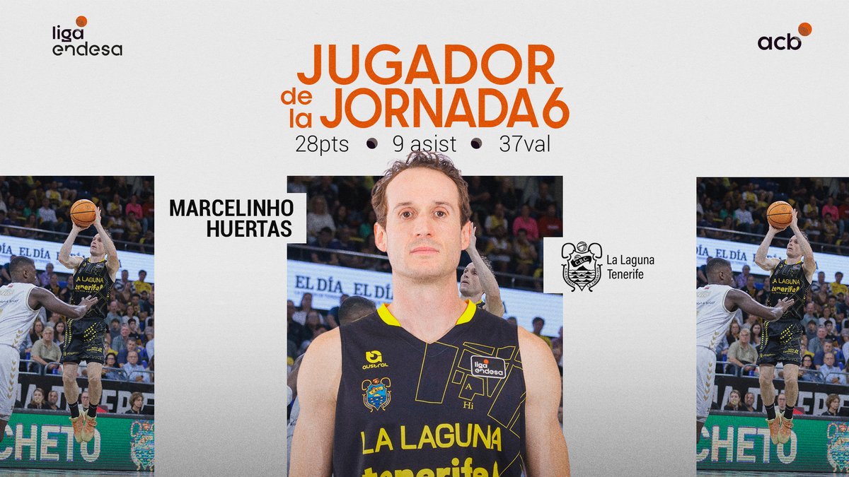 Jamás nos cansaremos de decirlo: Marcelinho Huertas es de 𝙤𝙩𝙧𝙤 𝙥𝙡𝙖𝙣𝙚𝙩𝙖 🪐 Con 2⃣8⃣ puntos, 9⃣ asistencias y 3⃣7⃣ de valoración, el brasileño de La Laguna Tenerife se convierte en el Jugador de la Jornada 6⃣ de la #LigaEndesa 💥 🪄 Marcelo Huertas
