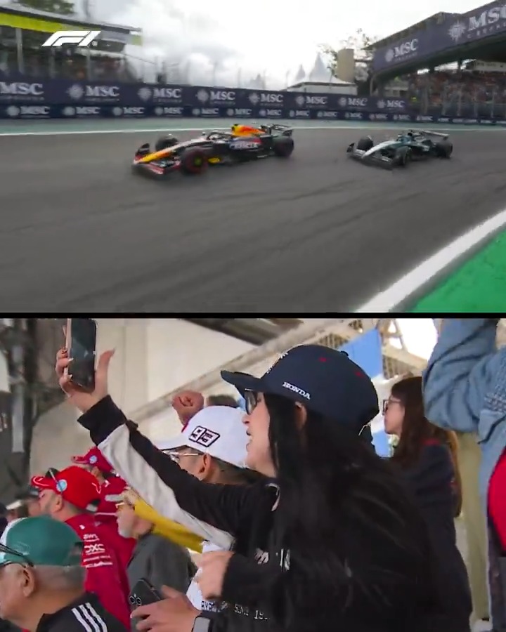 The Interlagos crowd erupts as Max Verstappen climbs into the podium places #F1 #BrazilGP