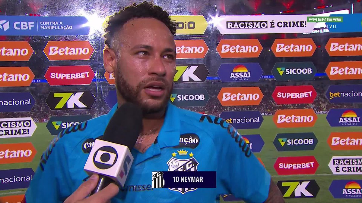 “O time tem que ter calma e me procurar mais no terço final. É a única forma de fazer um gol. A gente sabe que o Flamengo é a melhor equipe do país.” “O árbitro é muito ruim e arrogante. Houve falta no Brazão.” 🎙️ Neymar. 🎥 Premiere | ge