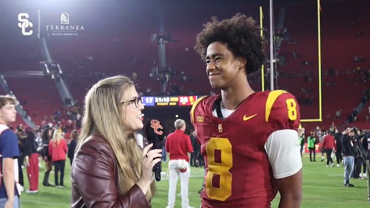 “I’m super grateful to be on this team and wear this logo.” Wide receiver Ja'Kobi Lane shared with Keely Eure why he’s proud to wear the Cardinal and Gold following USC Football ✌️’s win over Northwestern ⬇️ #FightOn | Terranea Resort