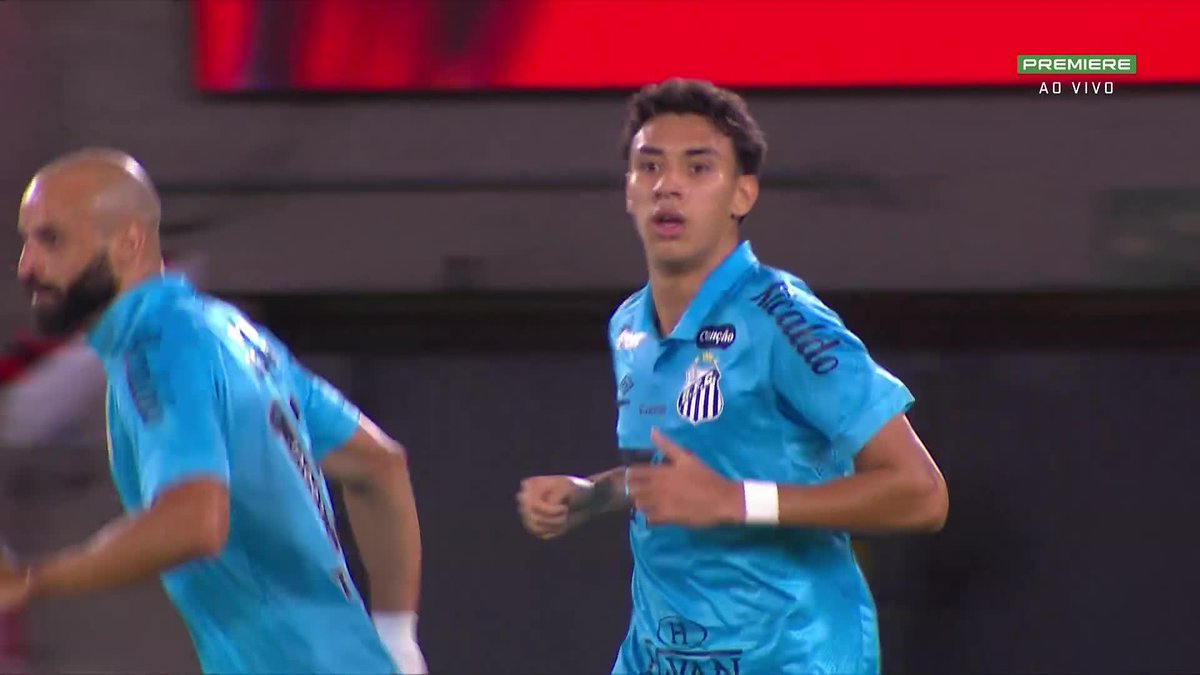 O primeiro gol do Santos contra o Flamengo, marcado por Gabriel Bontempo. 🎥 Premiere | ge