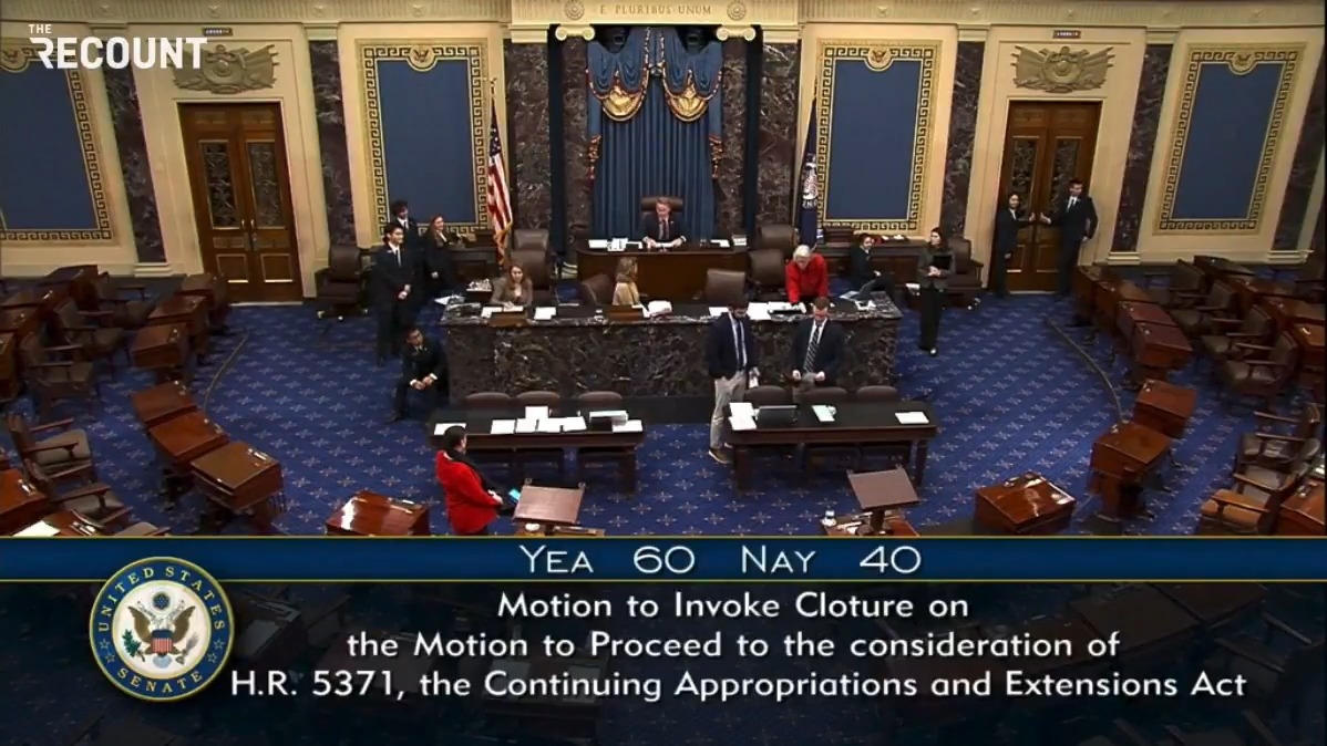 The Senate votes 60-40 to advance a bipartisan deal to end the longest government shutdown in U.S. history. Eight Democrats broke with their party to back the deal, which fully funds SNAP through September but does not extend Affordable Care Act subsidies.