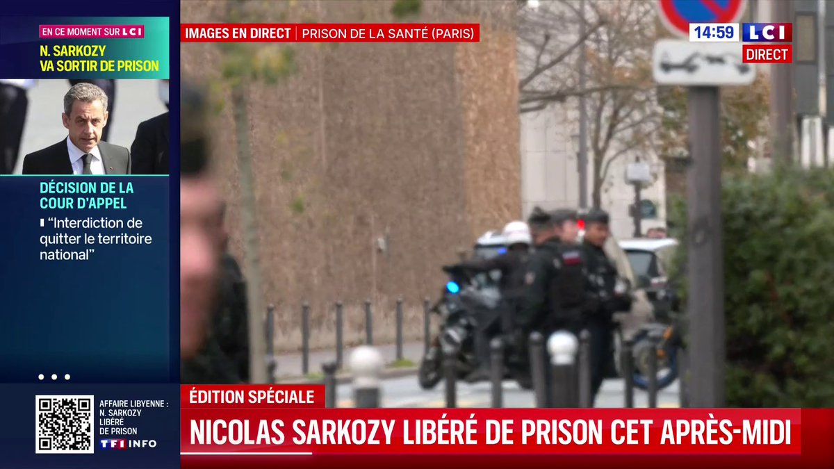🇫🇷 FLASH | Nicolas Sarkozy QUITTE la prison de la Santé à Paris et rentre chez lui, 3 semaines après y avoir été incarcéré.