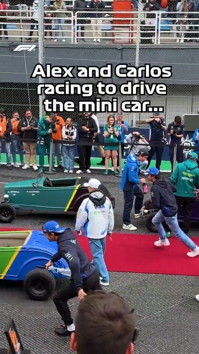 As soon as they realised only one could drive... 😅 Alex won the race to the drivers' seat of the mini car, with Carlos having to settle for the passenger seat! 💨 #F1 #BrazilGP