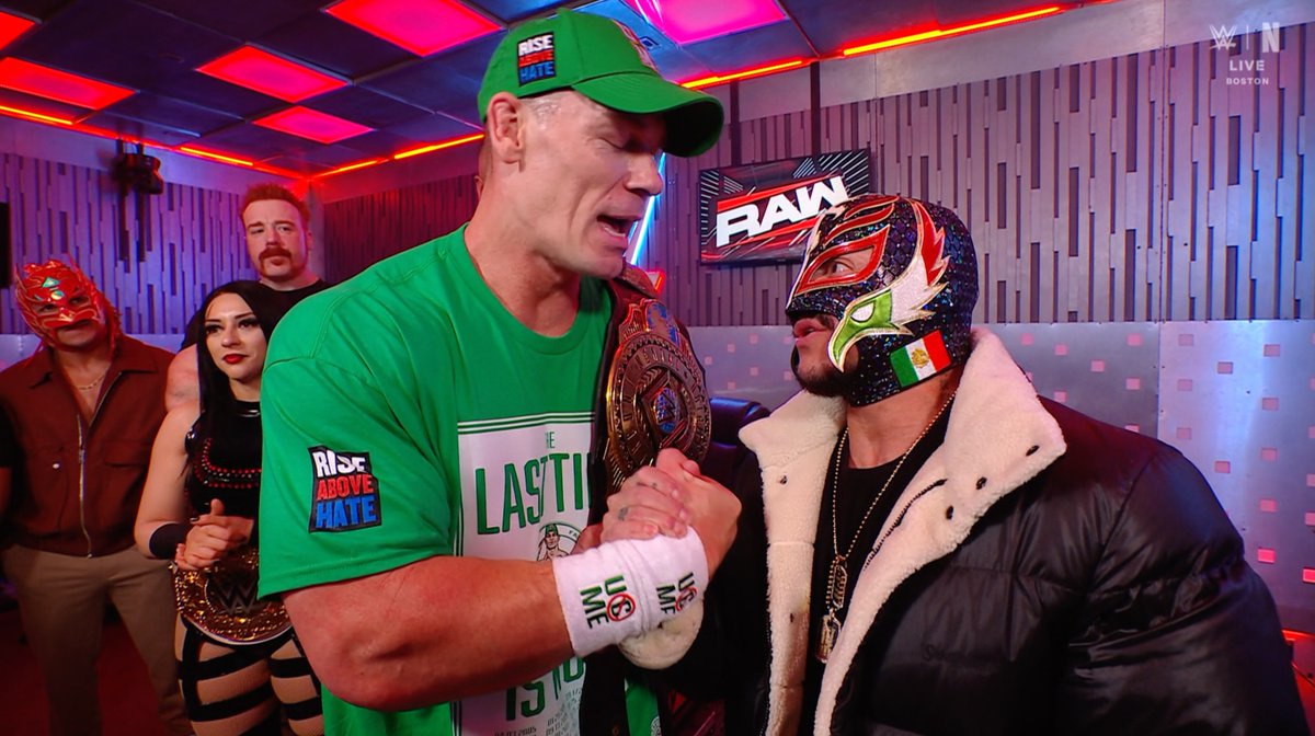 This moment backstage between John Cena, Rey Mysterio, Cody Rhodes and other WWE Superstars after becoming Intercontinental Champion was so awesome. #WWERaw