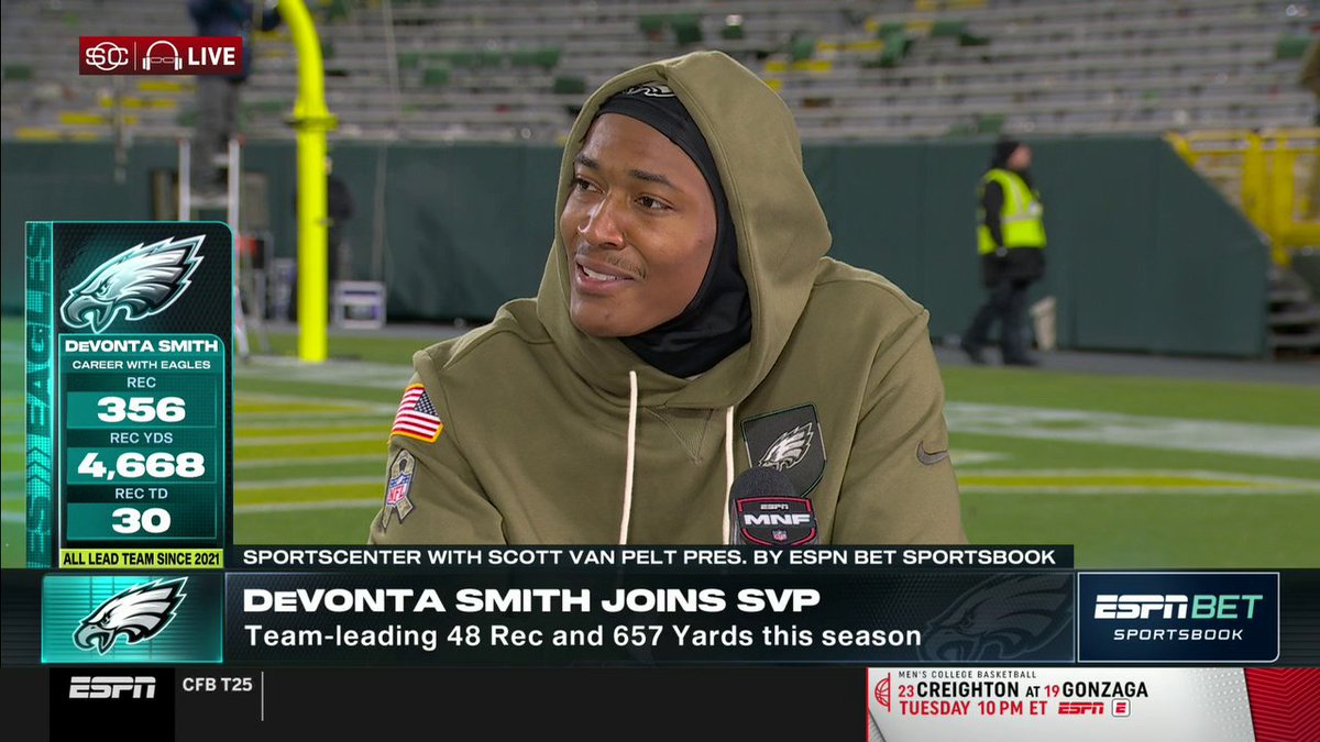 "If you ain't got no haters you ain't doing something right." DeVonta Smith tells Scott Van Pelt that the Eagles aren't worried about the outside noise 🤫🦅