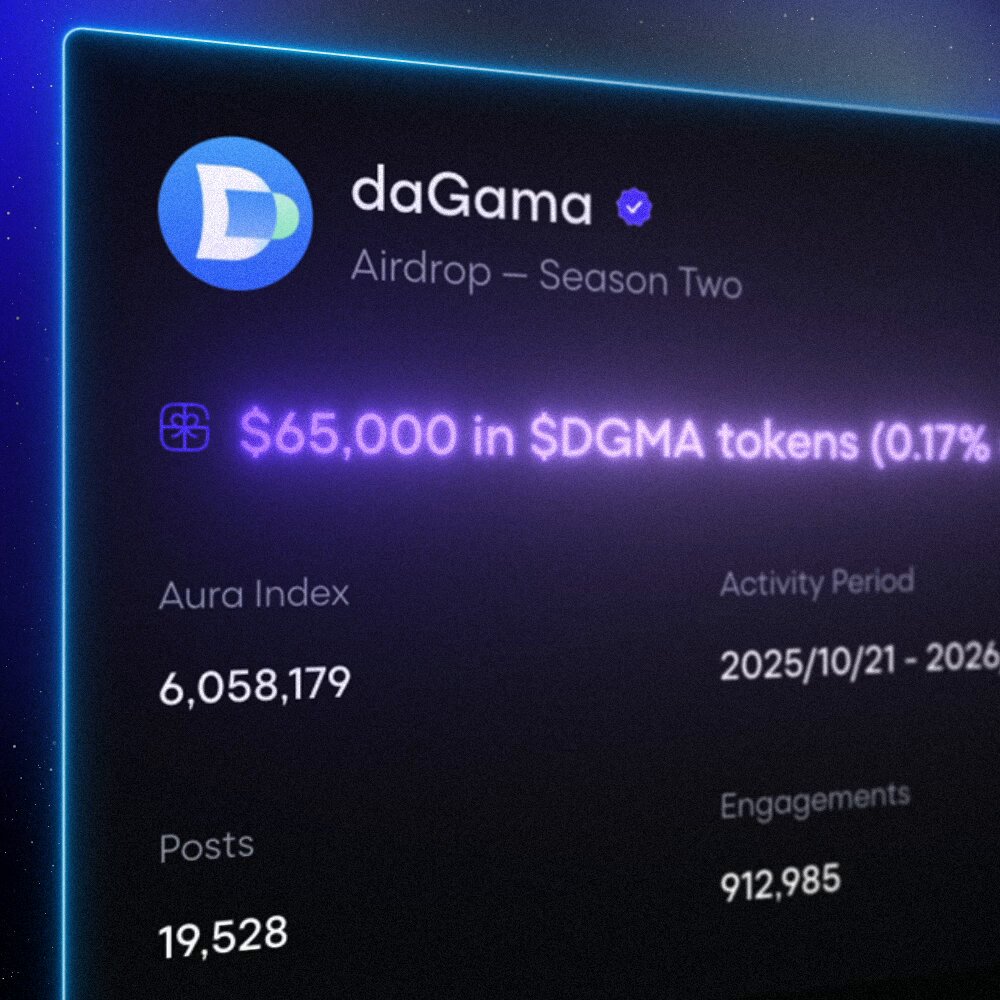 Up to $65,000 in $DGMA rewards await on the daGama Starboard 🌠 Join Season 2 and build your Aura: