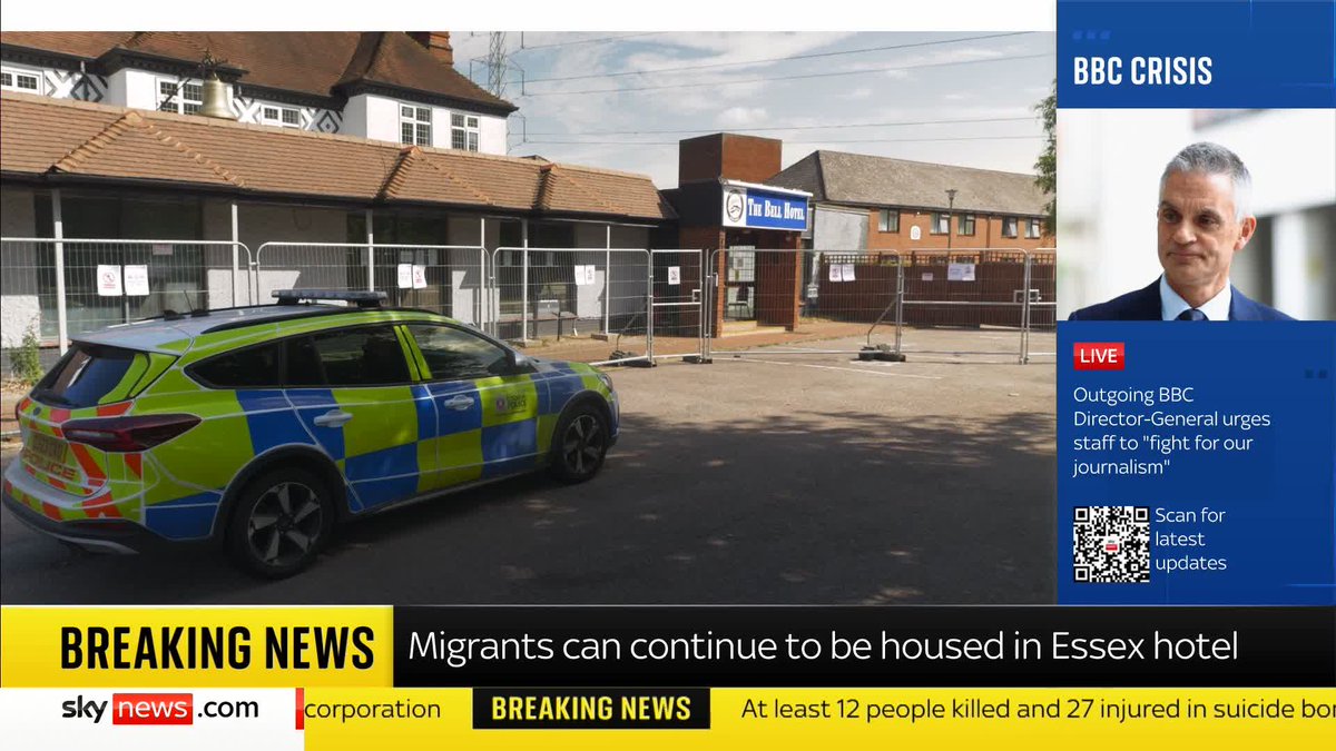 BREAKING: Asylum seekers can continue to be housed in the Bell Hotel in Essex, after Epping Forest District Council failed to secure a High Court injunction that would have blocked asylum seekers from living there. 📺 Sky 501, Virgin 602 and YouTube
