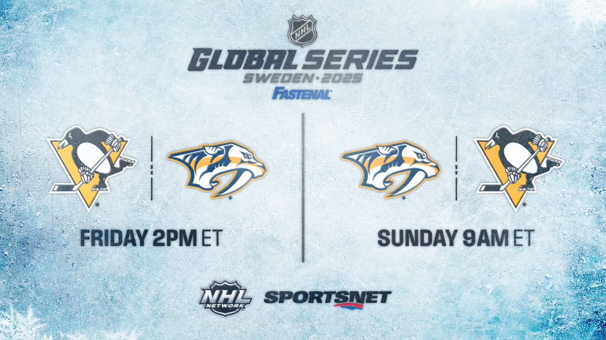 #NHLGlobalSeries is almost here! 🇸🇪 Watch the Pittsburgh Penguins and Nashville Predators live from Sweden this Friday and Sunday on NHL Network and Sportsnet.