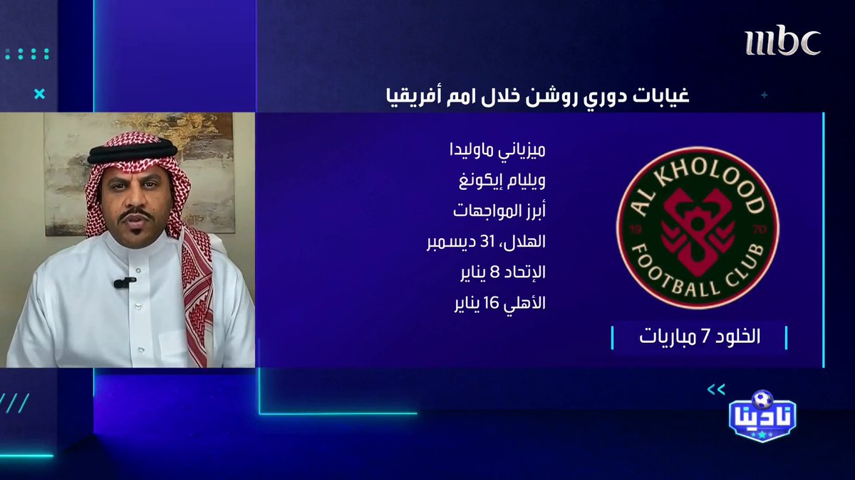 أحمد الحربي: إقامة مباراتي #النصر أمام الهلال والأهلي في توقيت كأس أمم أفريقيا يخلّ بعدالة المنافسة! مجاناً على شاهد برنامج #نادينا يوميا الساعة 11مساءً بتوقيت السعودية على #MBC1 لمتابعة البث المباشر