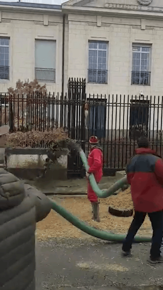 French farmers sprayed manure on government buildings to protest high taxes.