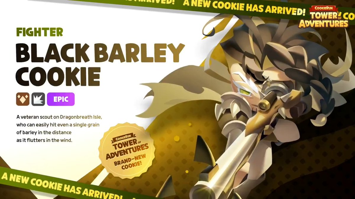 "I'm getting too old for this..." Able to easily hit even a single grain of barley in the distance, Black Barley Cookie has arrived in the Tower! 🎯 Meet him now, in CookieRun: Tower of Adventures! #CookieRun #TowerOfAdventures #Update