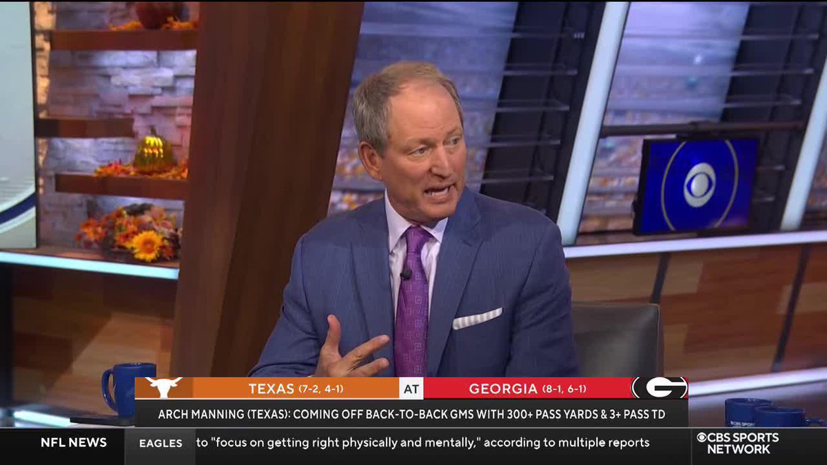 "First of all Arch Manning has thrown for 700 yards in the last two games!" @Coachneuheisel thinks Arch and Texas will take down Georgia on the road this weekend 👀