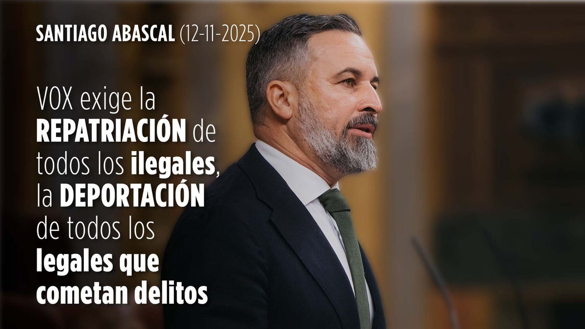 VOX exige la REPATRIACIÓN de todos los ilegales, la DEPORTACIÓN de todos los legales que cometan delitos o pretendan imponer su religión, y la REMIGRACIÓN de los que viven de las ayudas sociales. ‼ Mensaje muy claro de Santiago Abascal 🇪🇸 en el Congreso de los Diputados 👇