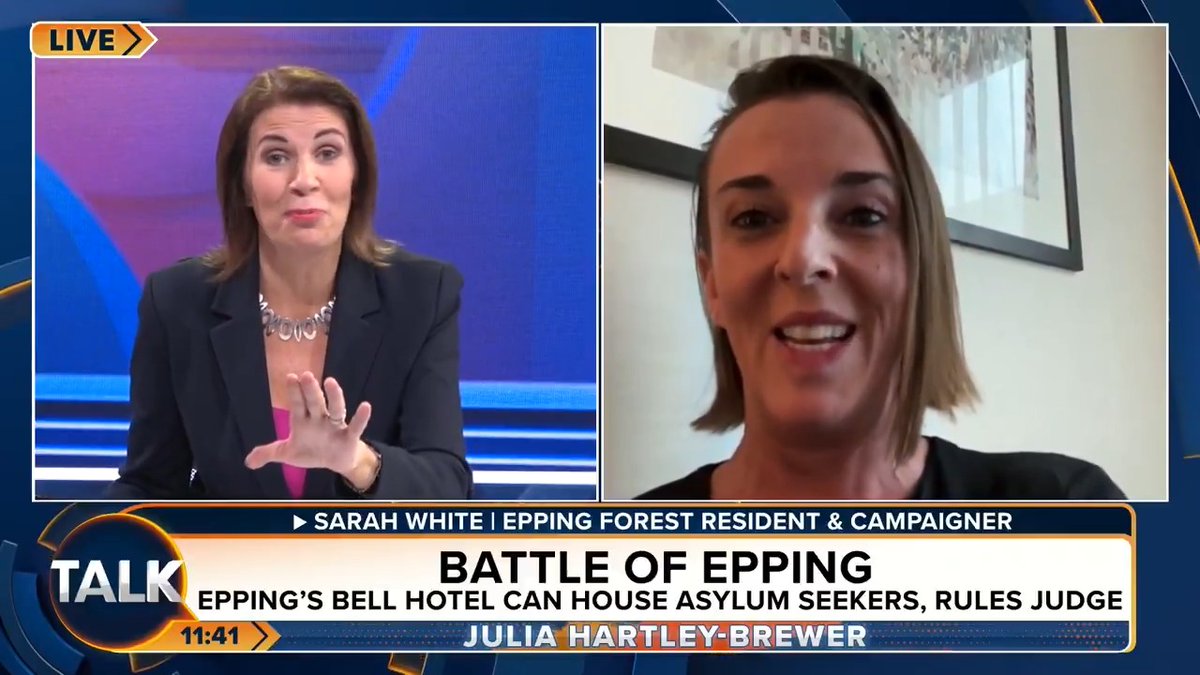 "It's disgusting! Our Government are to blame for this. They are allowing these men to come here." Epping local Sarah White says she and her fellow residents "don't feel safe" after the High Court ruled asylum seekers can be housed at The Bell Hotel. Julia Hartley-Brewer
