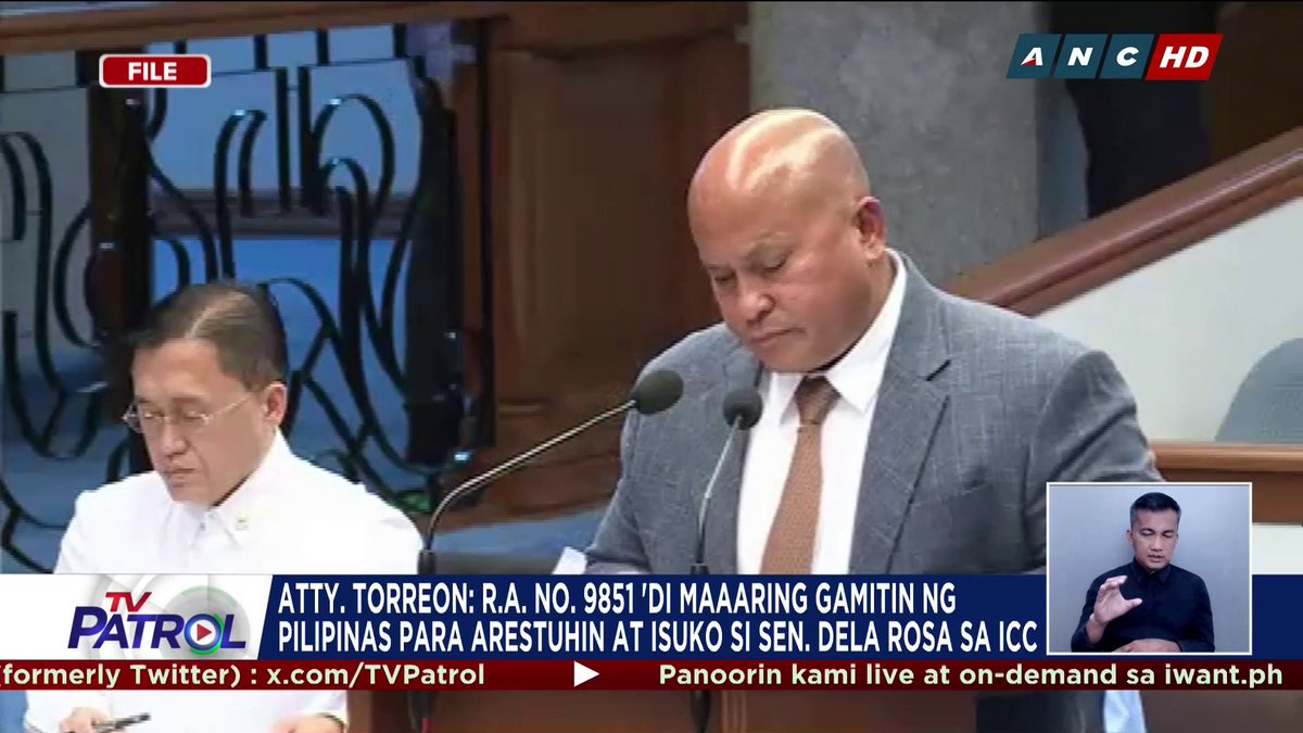 Iginiit ng kampo ni Senator Ronald Dela Rosa na hindi maaaring gamitin ng pamahalaan ng Pilipinas ang Republic Act 9851 o ang Philippine Act on Crimes Against International Humanitarian Law, Genocide and other Crimes Against Humanity para arestuhin at isuko ang senador sa ICC.