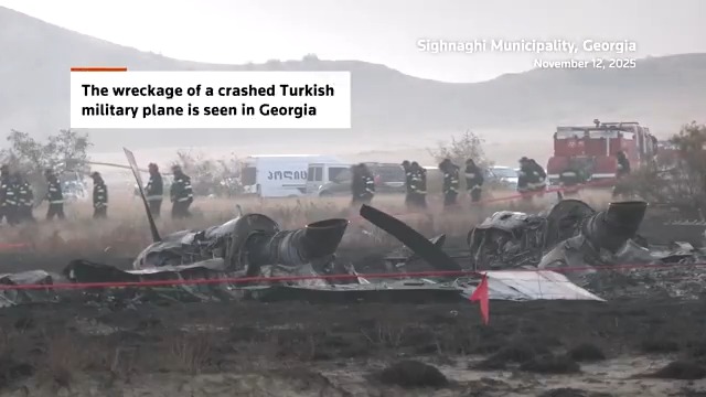 A Turkish C-130 military cargo plane with 20 personnel on board crashed in Georgia after taking off from Azerbaijan, Turkey's defense ministry said