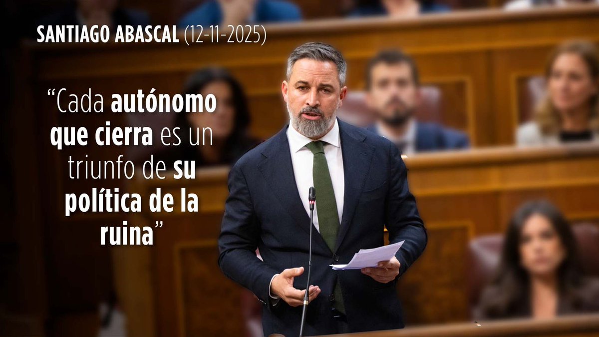 ¿HASTA CUÁNDO VA A SEGUIR EL GOBIERNO SAQUEANDO A AUTÓNOMOS Y CLASES MEDIAS? “Cada autónomo que cierra en España es un triunfo de su política de la ruina”. ‼ Santiago Abascal 🇪🇸 a Sánchez en el Congreso: