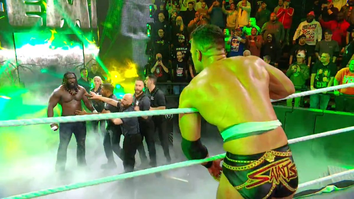EXCLUSIVE: After a hellacious Last Man Standing Match, NXT Champion Ricky Saints is confronted by the former NXT Champion, @obaofwwe.