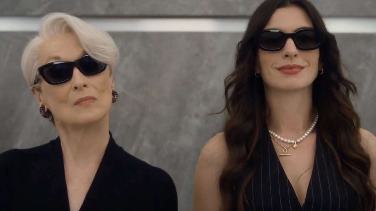 First look for #TheDevilWearsPrada2 - in theaters May 1. Starring Meryl Streep, Anne Hathaway, Emily Blunt, and Stanley Tucci.