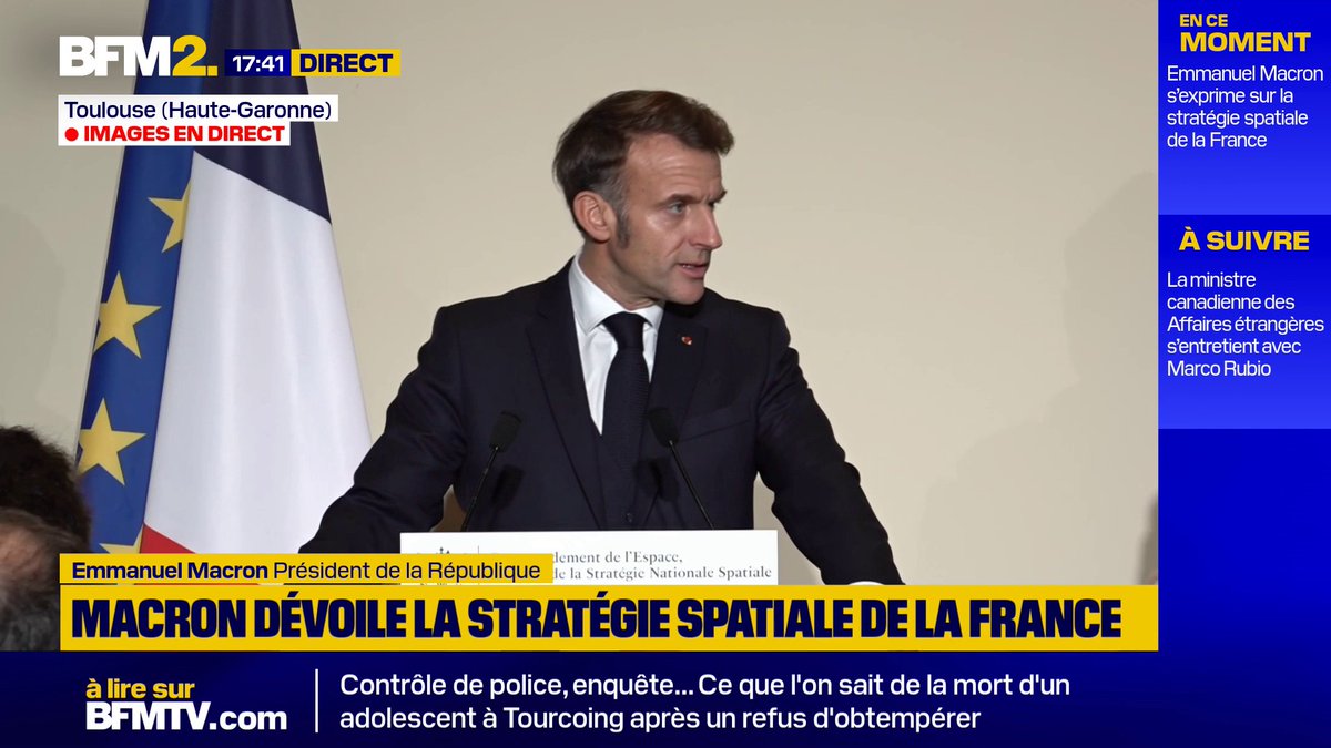 💬"La guerre de demain commencera dans l'espace, soyons prêts" affirme Emmanuel Macron depuis Toulouse #BFM2