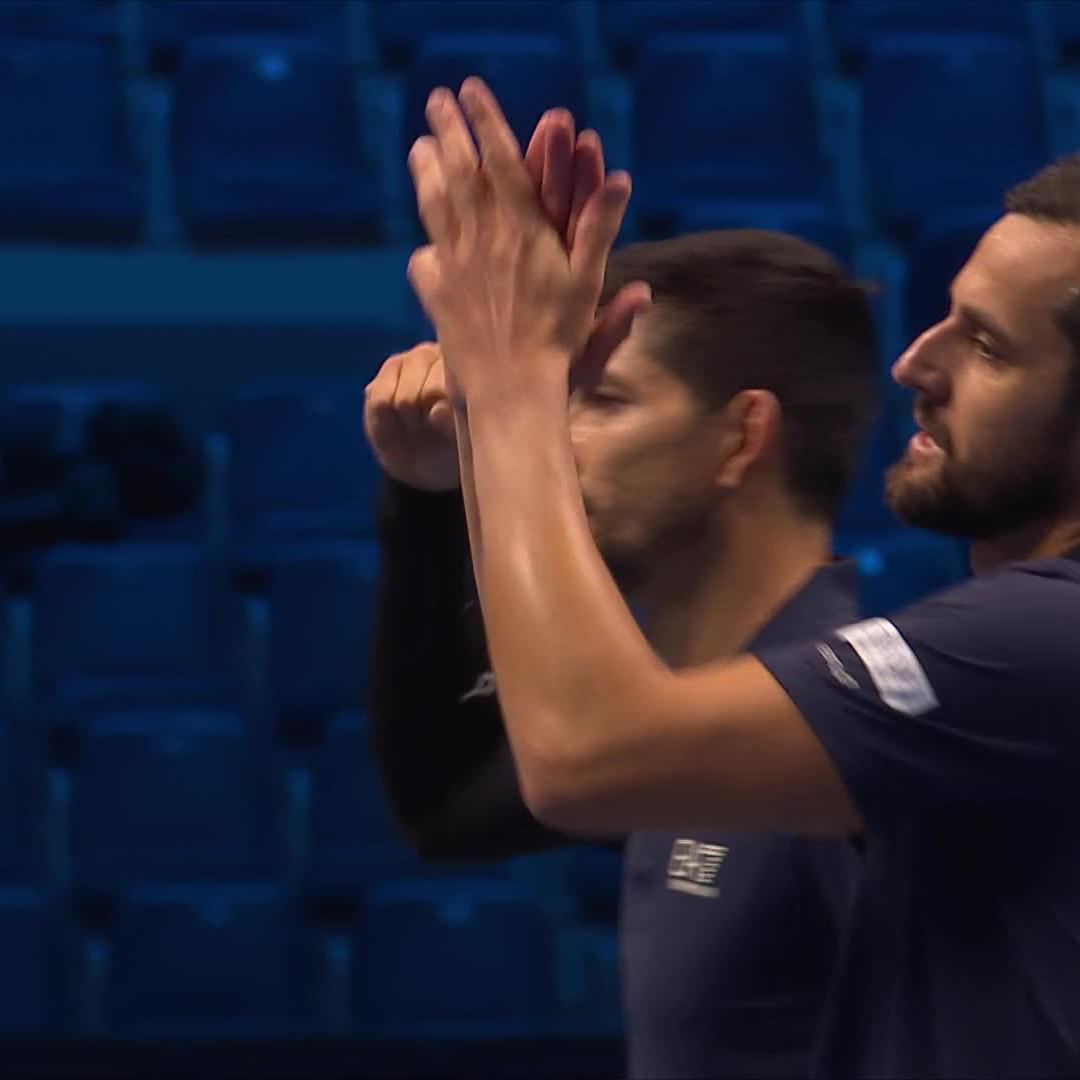 Off the mark ๐ค๐ค Arevalo & Pavic edge it 7-6 6-7 13-11 for their first win of the week ๐ #NittoATPFinals