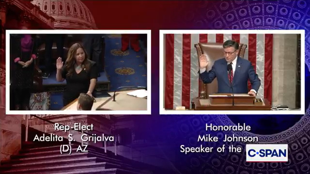 .Speaker Mike Johnson swears in for Rep. Adelita Grijalva (D-AZ).