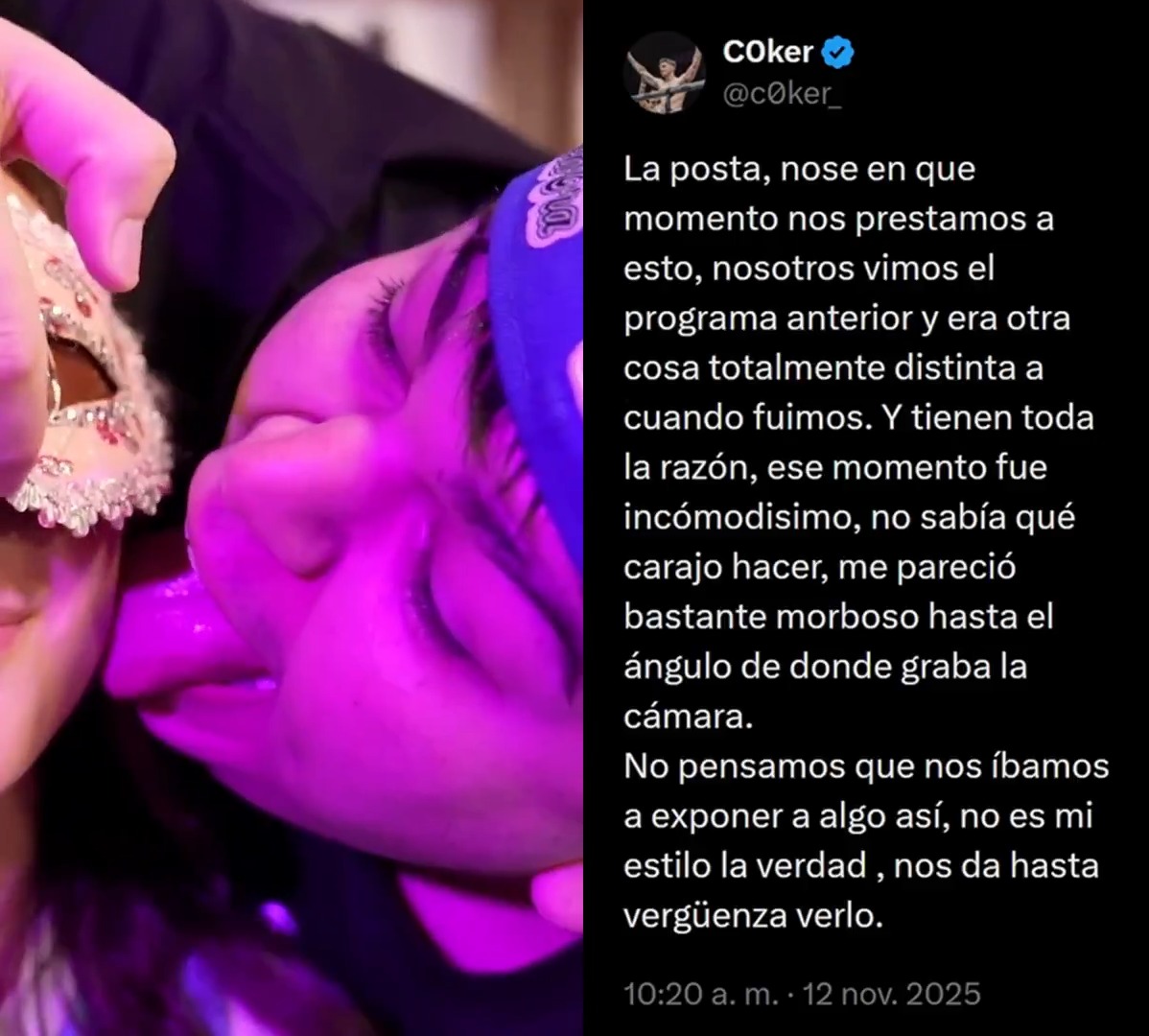 "Coker": Por los comentarios sobre su participación en el juego de un programa de Olga