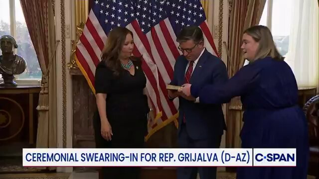 Q: "Why'd it take so long to get sworn in?" JOHNSON: "Look, I really like this lady." "We're delighted to have her here. She may not agree with me, but we followed the custom of the House on the time table..."