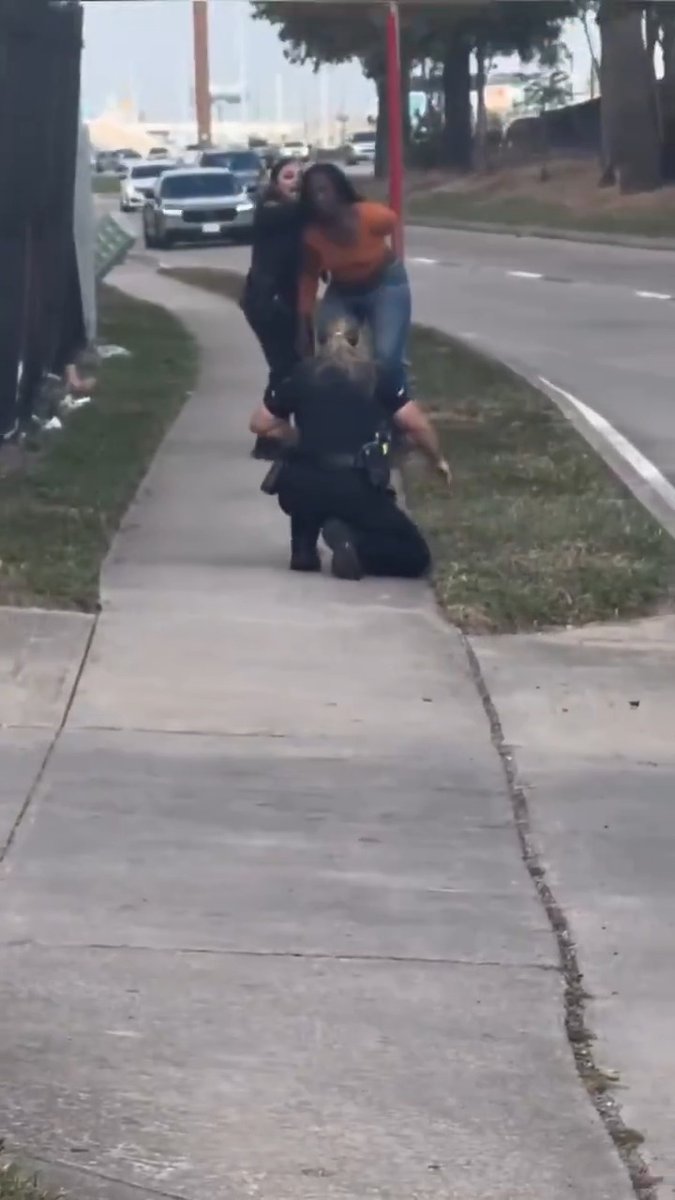 Let's take a look at what the reality of two female Houston police officers attempting to arrest another female looks like. Imagine if the woman being arrested was actually forcibly resisting THEN imagine if it was a 6 foot plus tall athletic male. Peak clown world 🤡🌎 #CityLife #houston #police #19th #women #comedy #WTF #cops #texas #urban #democrats #diversity #enrichment