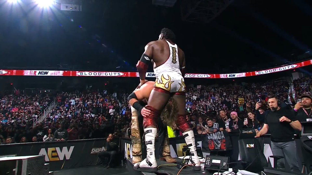 A huge momentum shift! Hangman with a game-changing move! Watch #AEWDynamite Blood &amp; Guts LIVE on TBS &amp; HBO Max
